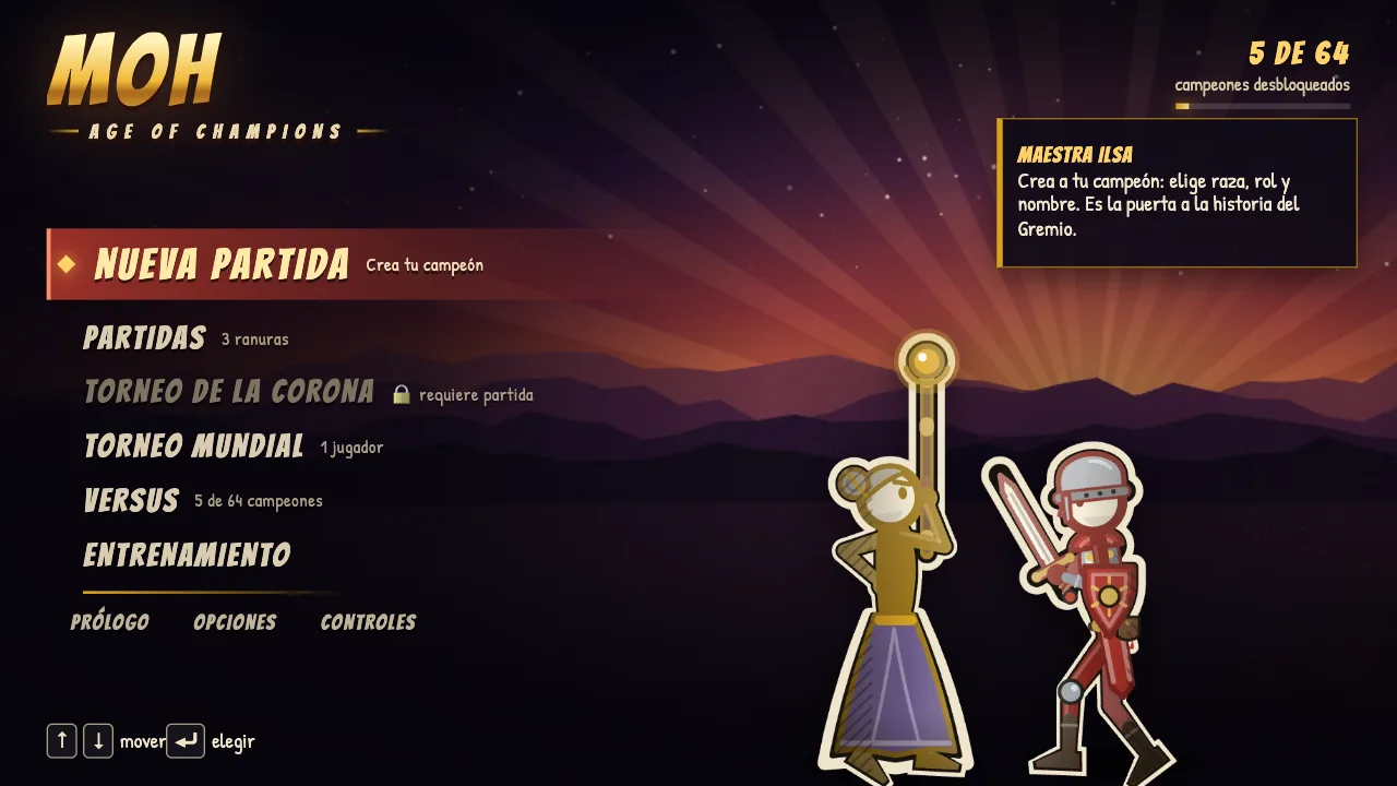 Menú principal de MOH: Age of Champions con la Maestra Ilsa y el Caballero Errante